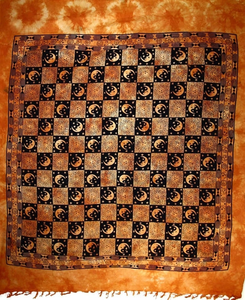 Celestial Checkerboard Cotton Tapestry Orange Cotton 90 x 80