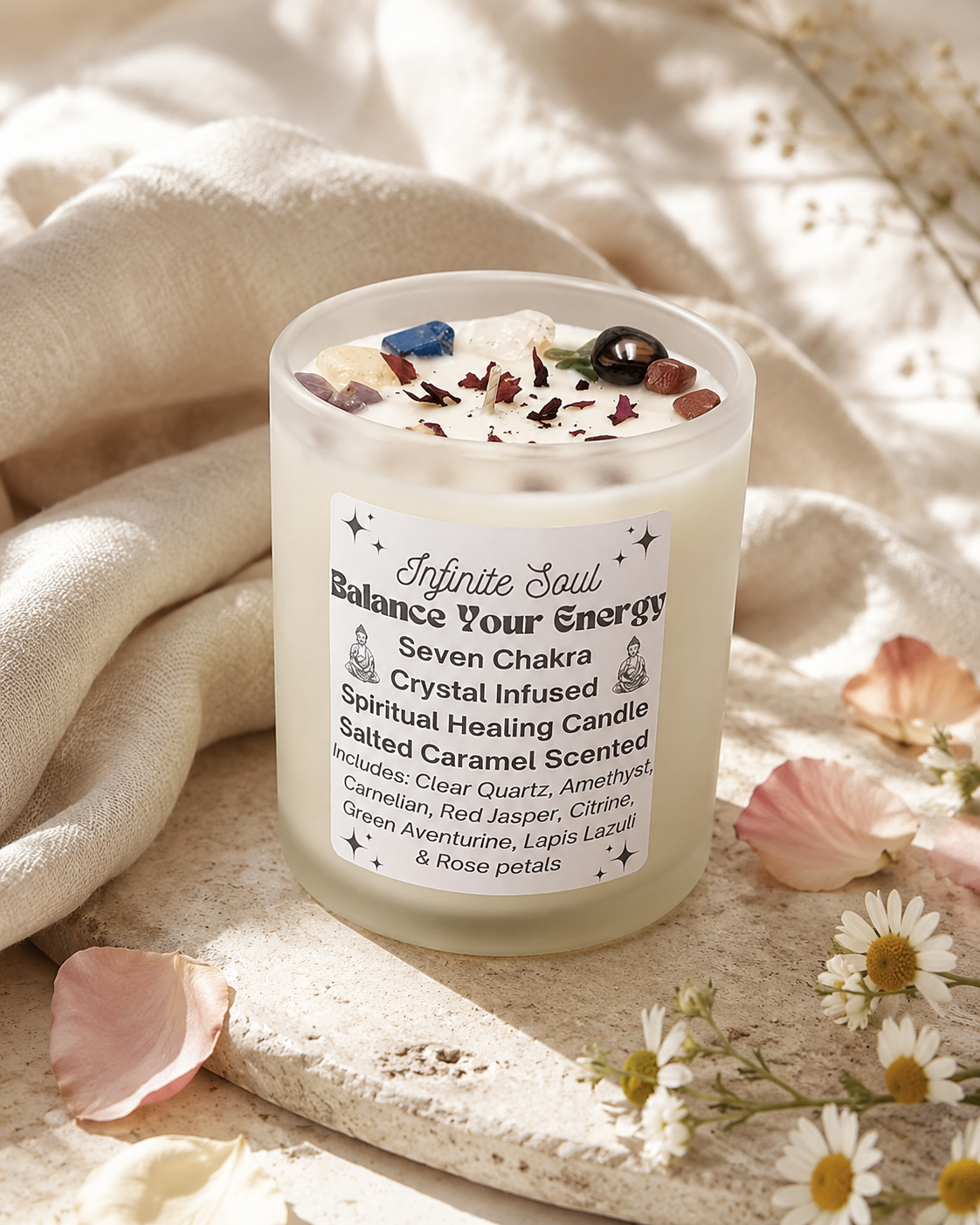 Seven Chakra Crystal Soy Candle – Salted Caramel