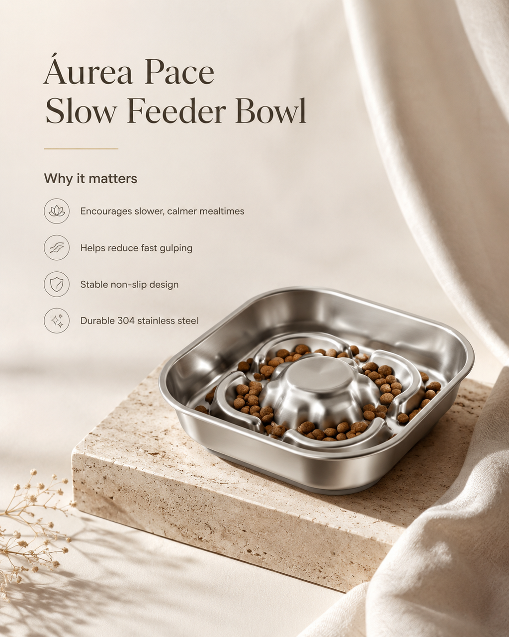 Áurea Pace Stainless Steel Slow Feeder Bowl