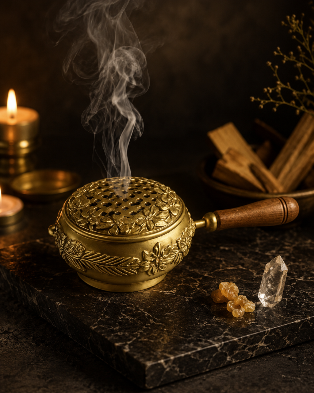 Sculptural Golden Incense Burner | Dhoop + Resin Holder
