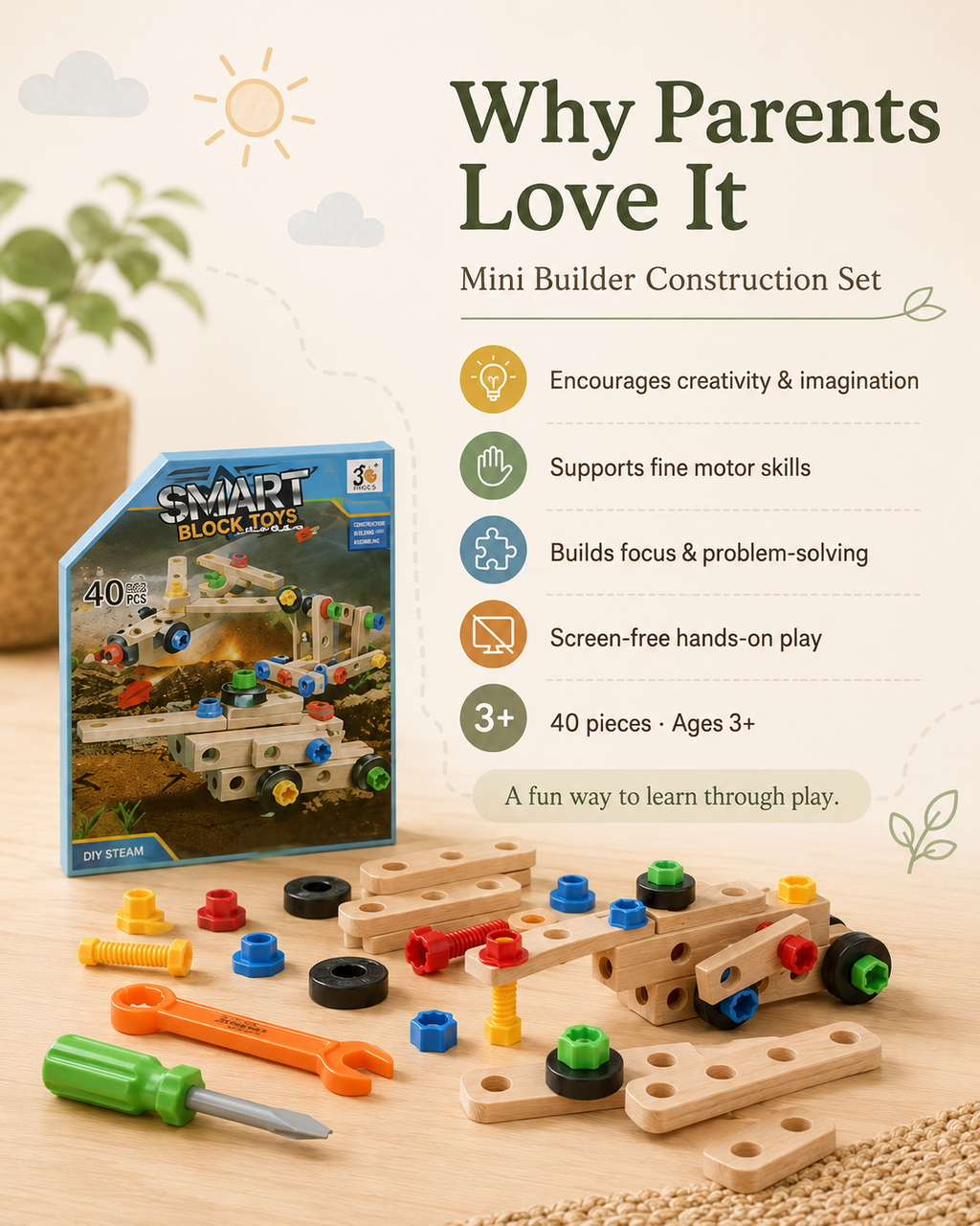 Mini Builder Construction Set | 40-Piece Creative Block Toy