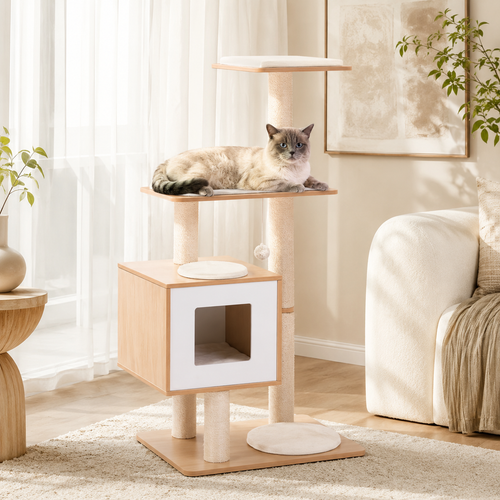 The Soft Perch Cat Tree | 47” Modern Wood Cat Condo