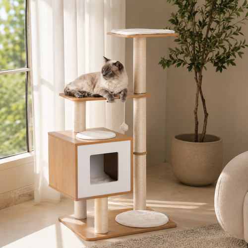 The Soft Perch Cat Tree | 47” Modern Wood Cat Condo