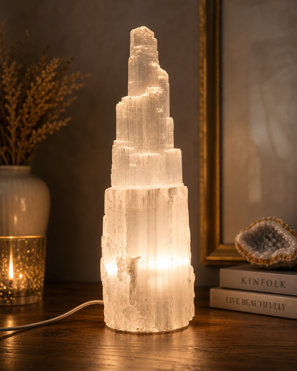 Selenite Aura Tower Lamp