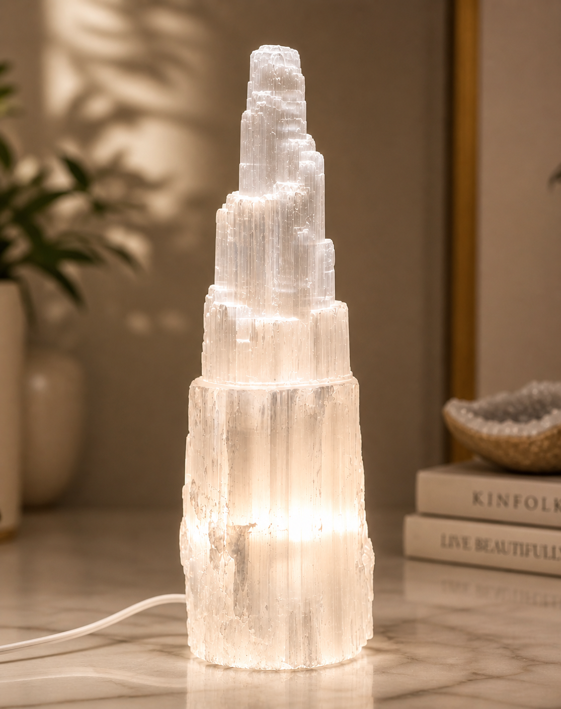 Selenite Aura Tower Lamp