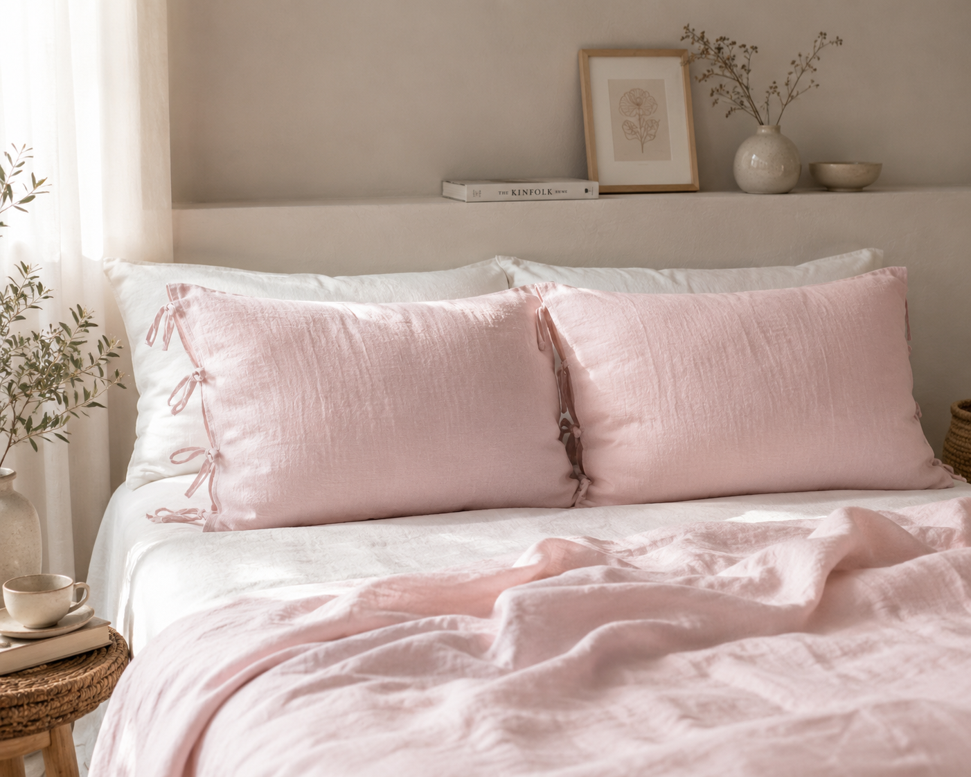 Rose Aura Linen Pillow Cover