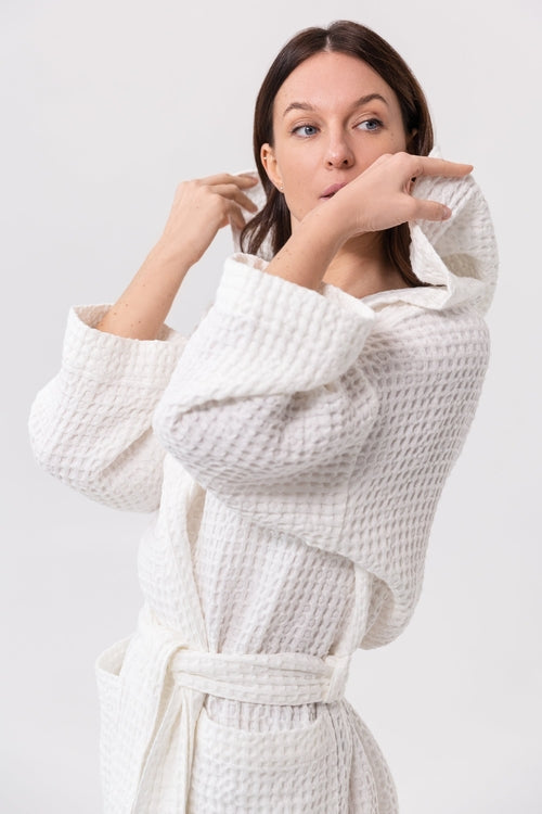 European Linen Waffle Hooded Robe