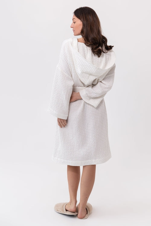 European Linen Waffle Hooded Robe