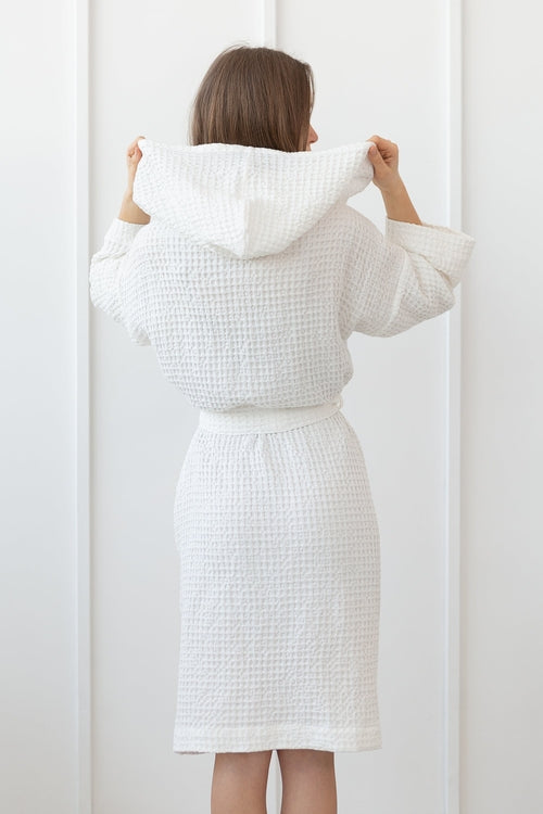 European Linen Waffle Hooded Robe