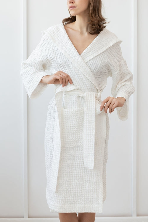 European Linen Waffle Hooded Robe