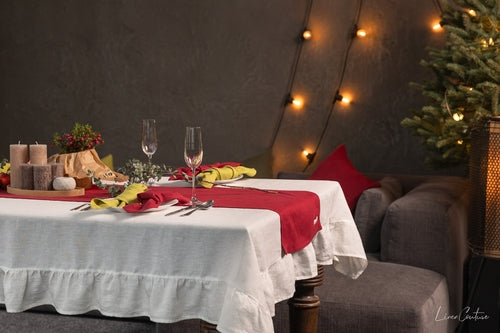White European Linen Ruffle Tablecloth