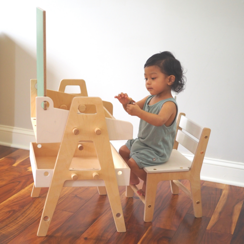 Montessori Art Table | Chalkboard + Storage Chair Set