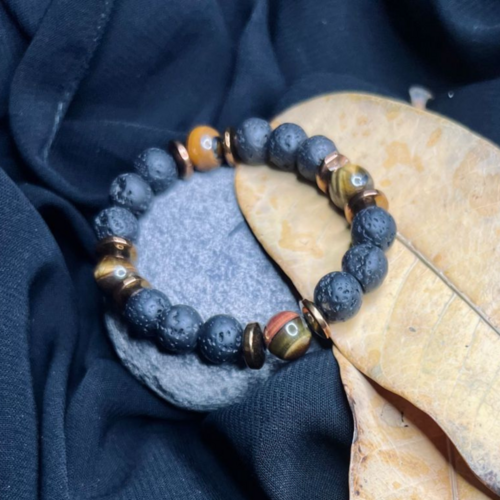 Black Lava & Tiger Eye Copper Spacer Bracelet