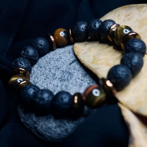 Black Lava & Tiger Eye Copper Spacer Bracelet