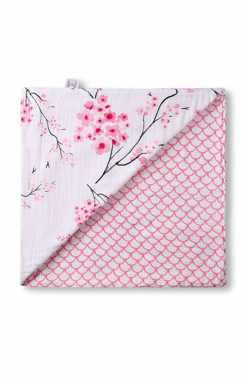 Cherry Blossom Organic Muslin Baby Blanket | GOTS Cotton