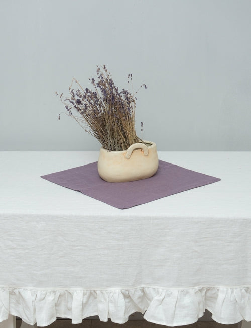 White European Linen Ruffle Tablecloth